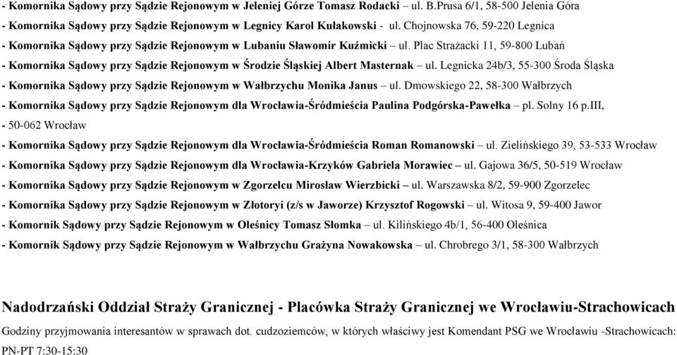 Plac Strażacki 11, 59-800 Lubań - Komornika Sądowy przy Sądzie Rejonowym w Środzie Śląskiej Albert Masternak ul.