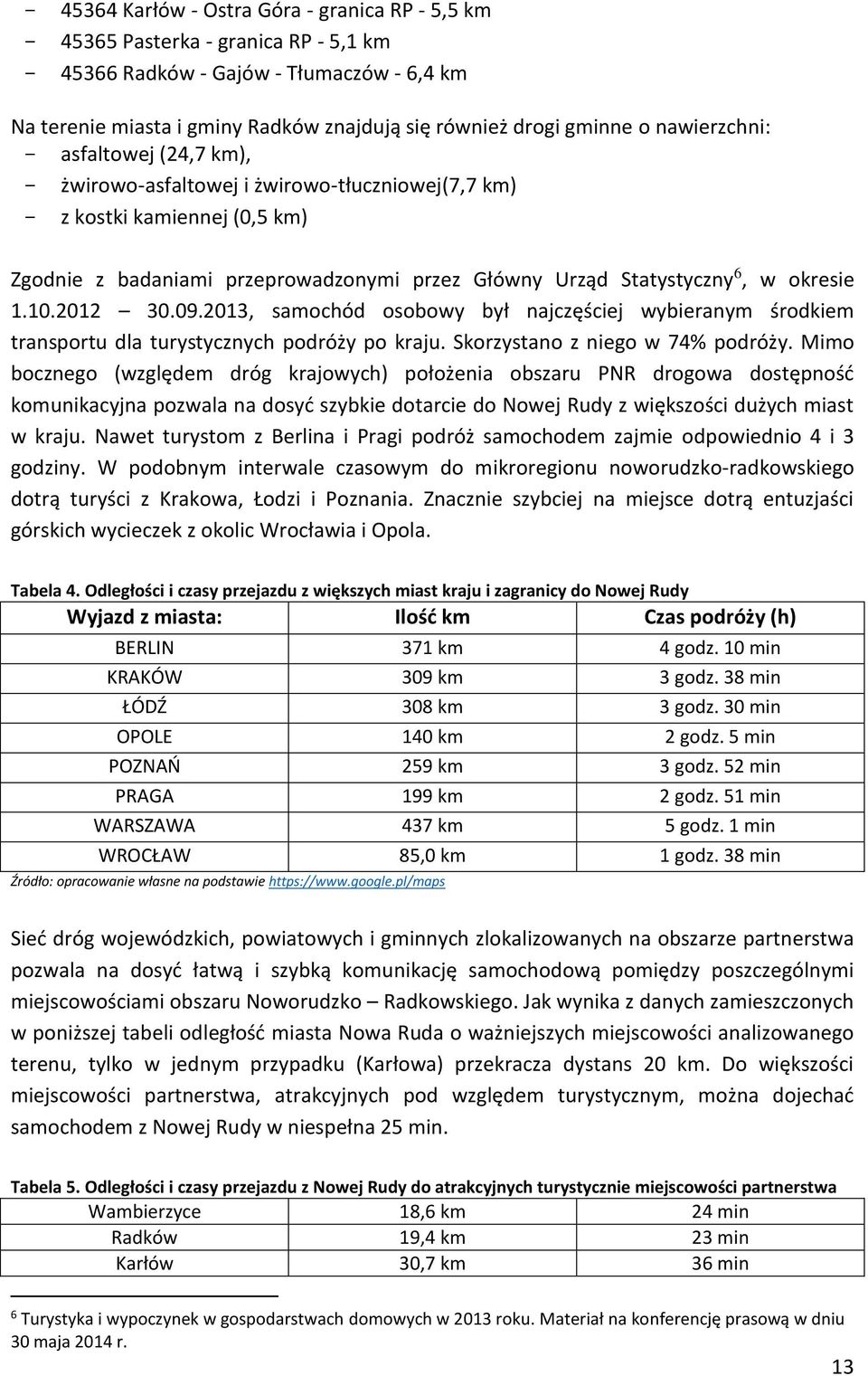 2012 30.09.2013, samochód osobowy był najczęściej wybieranym środkiem transportu dla turystycznych podróży po kraju. Skorzystano z niego w 74% podróży.