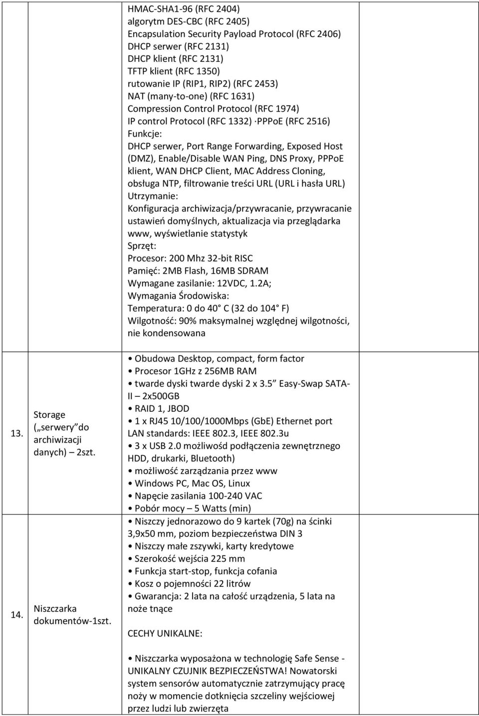 (RFC 2453) NAT (many-to-one) (RFC 1631) Compression Control Protocol (RFC 1974) IP control Protocol (RFC 1332) PPPoE (RFC 2516) Funkcje: DHCP serwer, Port Range Forwarding, Exposed Host (DMZ),