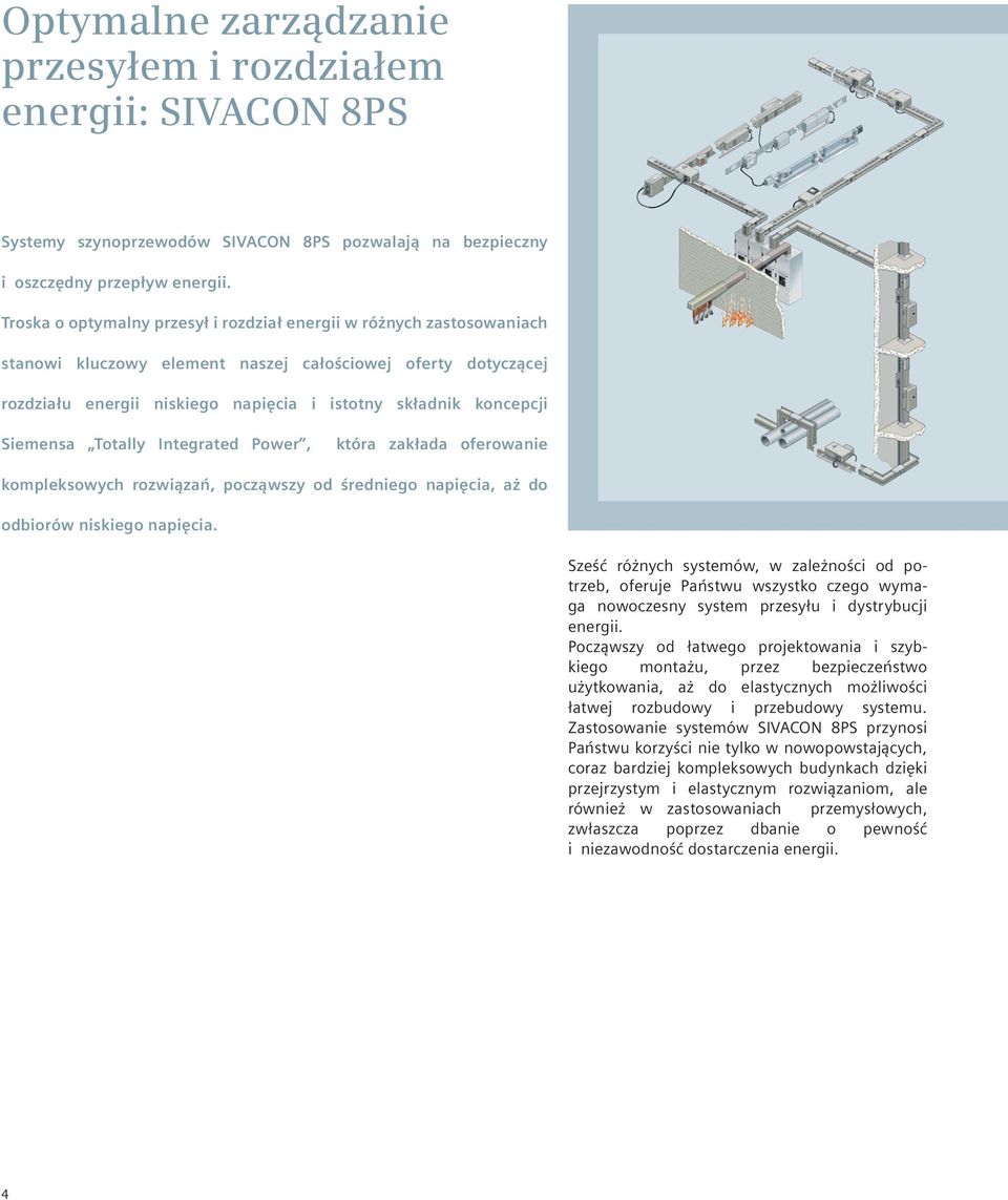 Siemensa Totally Integrated Power, która zakłada oferowanie kompleksowych rozwiązań, począwszy od średniego napięcia, aż do odbiorów niskiego napięcia.