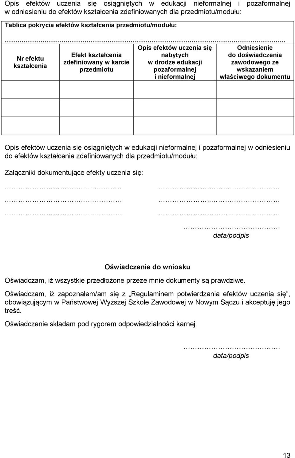 . Opis efektów uczenia się Odniesienie Efekt kształcenia nabytych do doświadczenia Nr efektu zdefiniowany w karcie w drodze edukacji zawodowego ze kształcenia przedmiotu pozaformalnej wskazaniem i