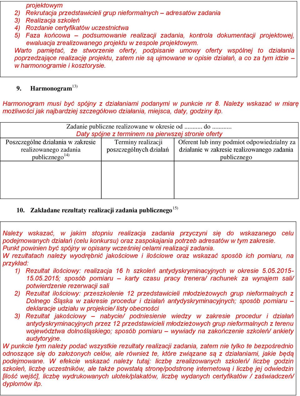 Warto pamiętać, że stworzenie oferty, podpisanie umowy oferty wspólnej to działania poprzedzające realizację projektu, zatem nie są ujmowane w opisie działań, a co za tym idzie w harmonogramie i