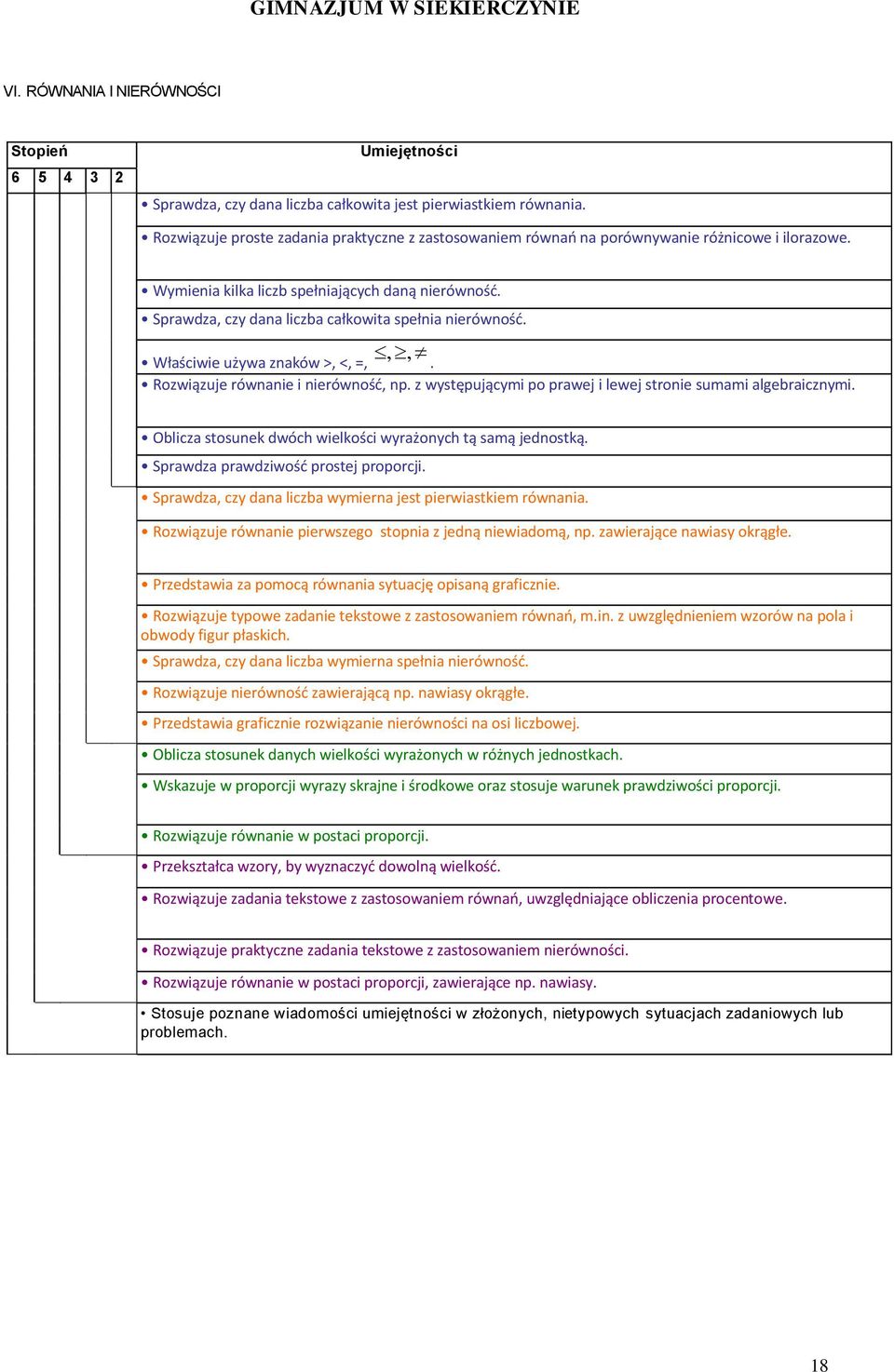 z występującymi po prawej i lewej stronie sumami algebraicznymi. Oblicza stosunek dwóch wielkości wyrażonych tą samą jednostką. Sprawdza prawdziwość prostej proporcji.