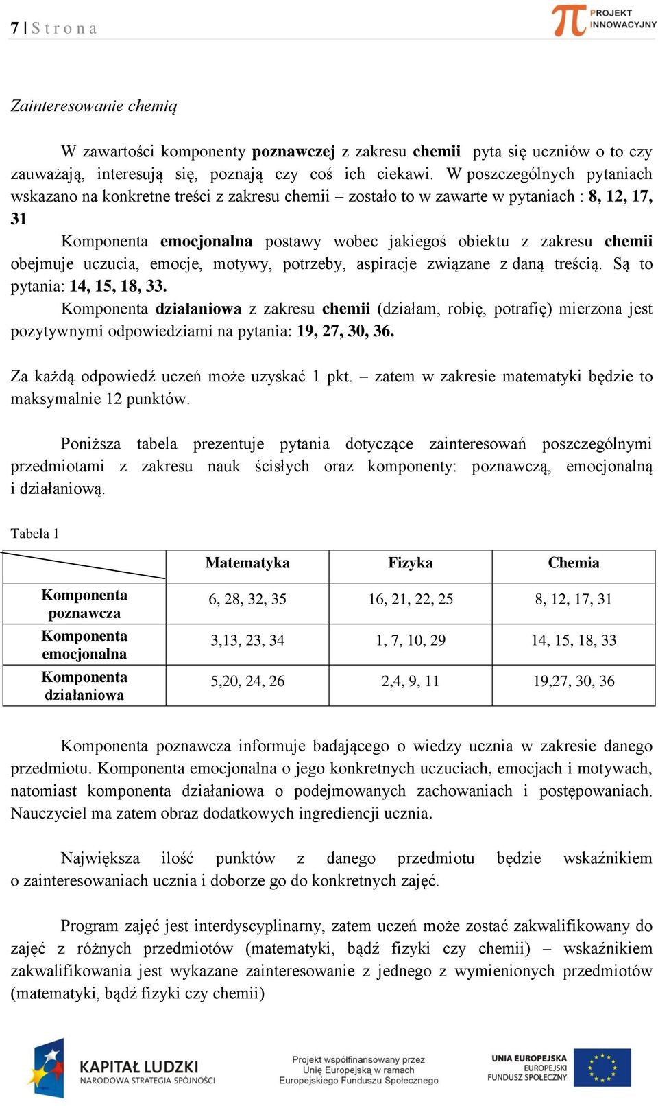 spirje związne z ną treśią. Są to pytni: 4, 5, 8,. Komponent ziłniow z zkresu hemii (ziłm, roię, potrfię) mierzon jest pozytywnymi opowiezimi n pytni: 9, 7, 0, 6. Z kżą opowieź uzeń może uzyskć pkt.