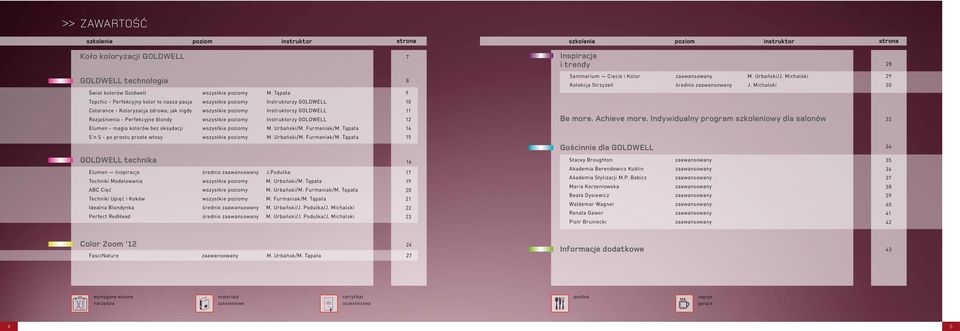 Michalski 29 30 Topchic - Perfekcyjny kolor to nasza pasja wszystkie poziomy Instruktorzy GOLDWELL 10 Colorance - Koloryzacja zdrowa, jak nigdy wszystkie poziomy Instruktorzy GOLDWELL Rozjaśnienia -