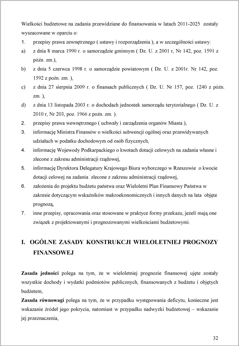 ), b) z dnia 5 czerwca 1998 r. o samorządzie powiatowym ( Dz. U. z 2001r. Nr 142, poz. 1592 z poźn. zm. ), c) z dnia 27 sierpnia 2009 r. o finansach publicznych ( Dz. U. Nr 157, poz. 1240 z późn. zm. ), d) z dnia 13 listopada 2003 r.