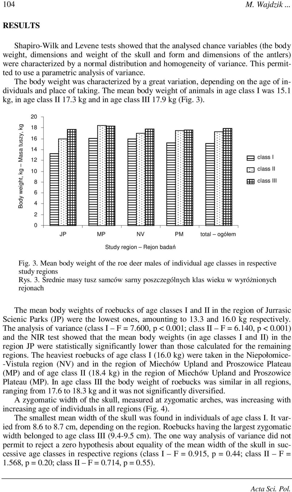 normal distribution and homogeneity of variance. This permitted to use a parametric analysis of variance.