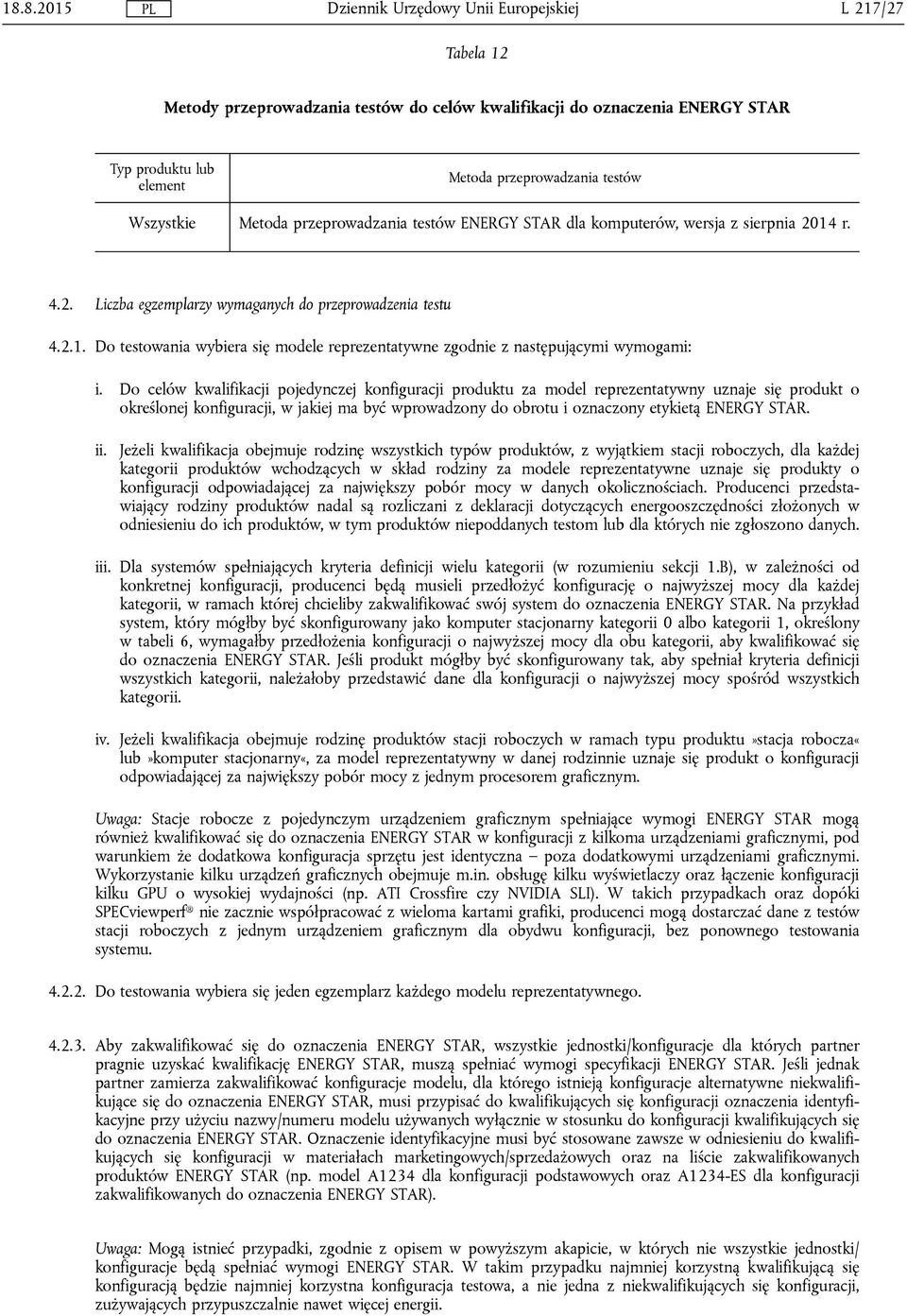 Do celów kwalifikacji pojedynczej konfiguracji produktu za model reprezentatywny uznaje się produkt o określonej konfiguracji, w jakiej ma być wprowadzony do obrotu i oznaczony etykietą ENERGY STAR.