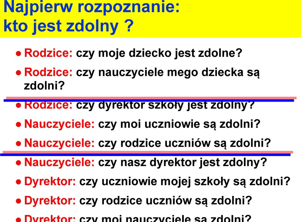 Nauczyciele: czy moi uczniowie są zdolni? Nauczyciele: czy rodzice uczniów są zdolni?