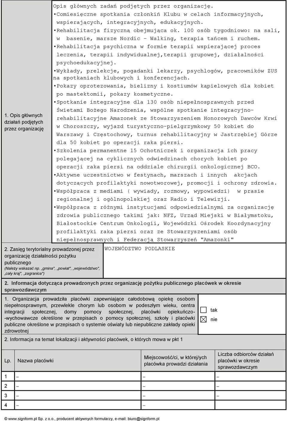 100 osób tygodniowo: na sali, w base, marsze Nordic Walking, terapia tańcem i ruchem.