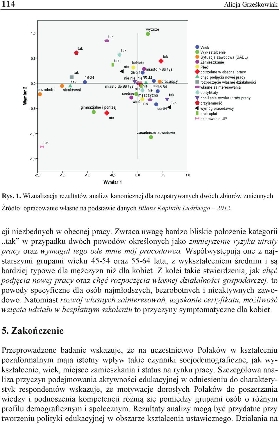 Zwraca uwagę bardzo bliskie położenie kategorii,,tak w przypadku dwóch powodów określonych jako zmniejszenie ryzyka utraty pracy oraz wymagał tego ode mnie mój pracodawca.