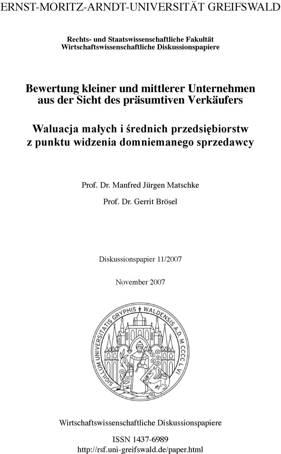 średnich przedsiębiorstw z punktu widzenia domniemanego sprzedawcy Prof. Dr.