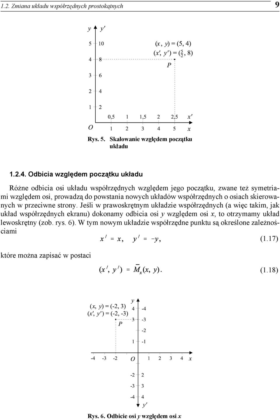 układów współrzędnych o osiach skierowanych w przeciwne strony.