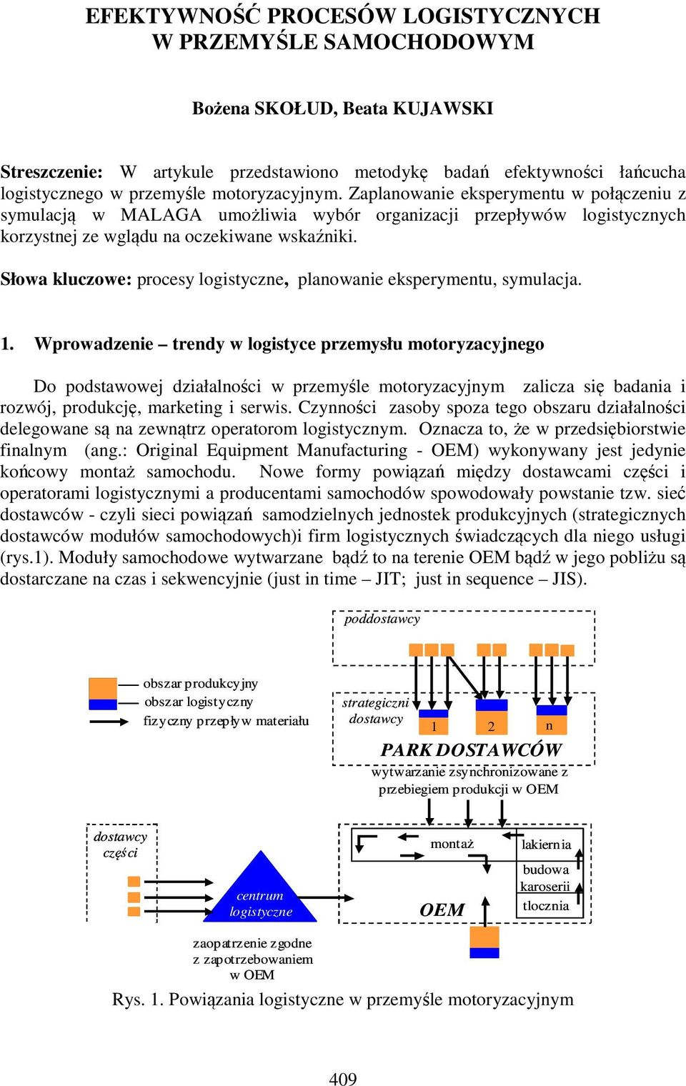 Słowa kluczowe: procesy logistyczne, planowanie eksperymentu, symulacja. 1.