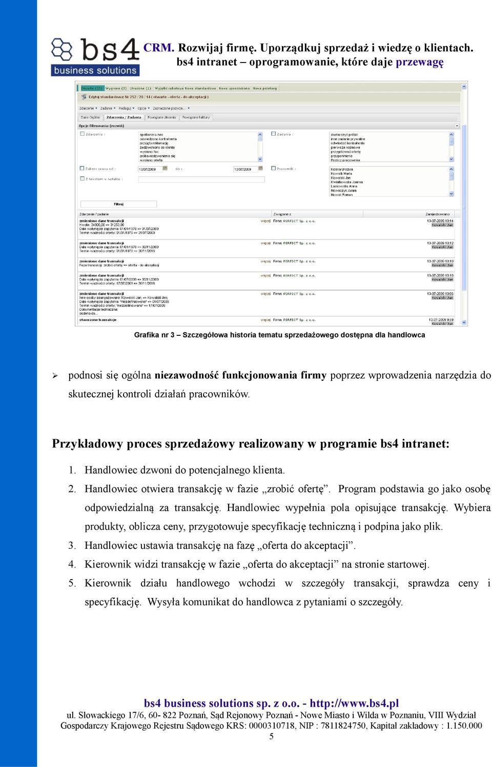 Program podstawia go jako osobę odpowiedzialną za transakcję. Handlowiec wypełnia pola opisujące transakcję. Wybiera produkty, oblicza ceny, przygotowuje specyfikację techniczną i podpina jako plik.