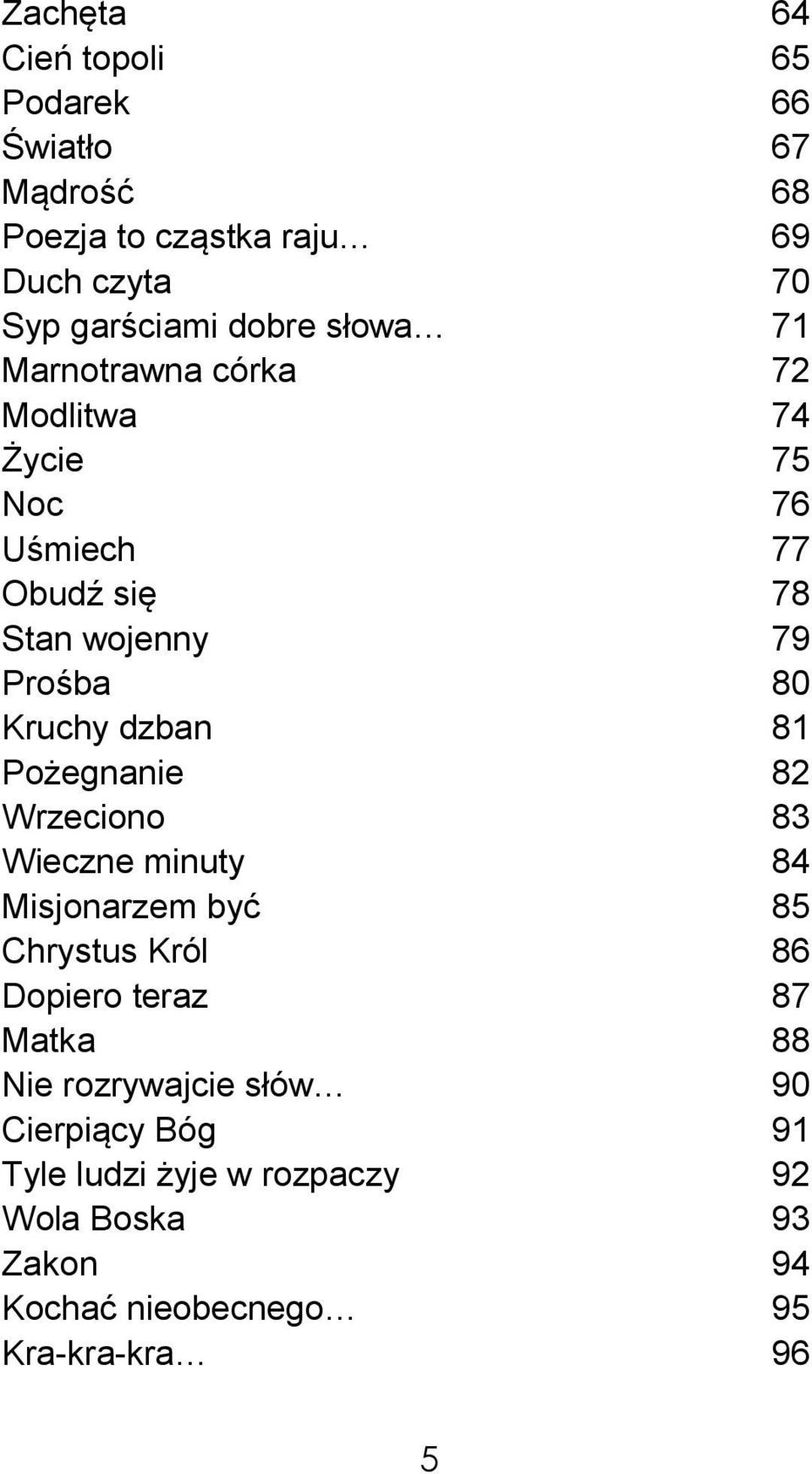 81 Pożegnanie 82 Wrzeciono 83 Wieczne minuty 84 Misjonarzem być 85 Chrystus Król 86 Dopiero teraz 87 Matka 88 Nie