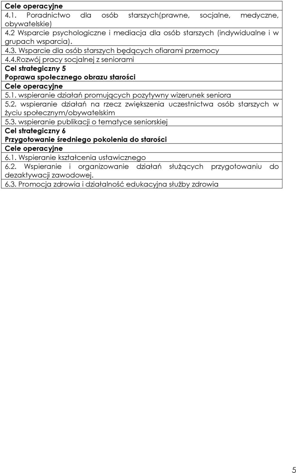 wspieranie działań promujących pozytywny wizerunek seniora 5.2. wspieranie działań na rzecz zwiększenia uczestnictwa osób starszych w życiu społecznym/obywatelskim 5.3.