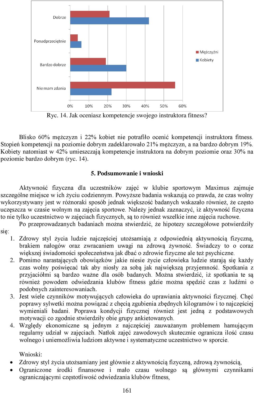 Kobiety natomiast w 42% umieszczają kompetencje instruktora na dobrym poziomie oraz 30% na poziomie bardzo dobrym (ryc. 14). 5.