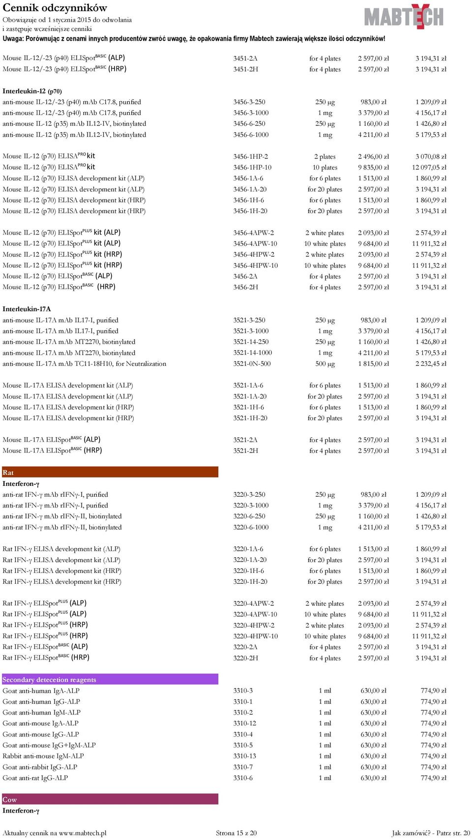 8, purified 3456-3-1000 3 379,00 zł 4 156,17 zł anti-mouse IL-12 (p35) mab IL12-IV, biotinylated anti-mouse IL-12 (p35) mab IL12-IV, biotinylated 3456-6-250 3456-6-1000 Mouse IL-12 (p70) ELISA PRO