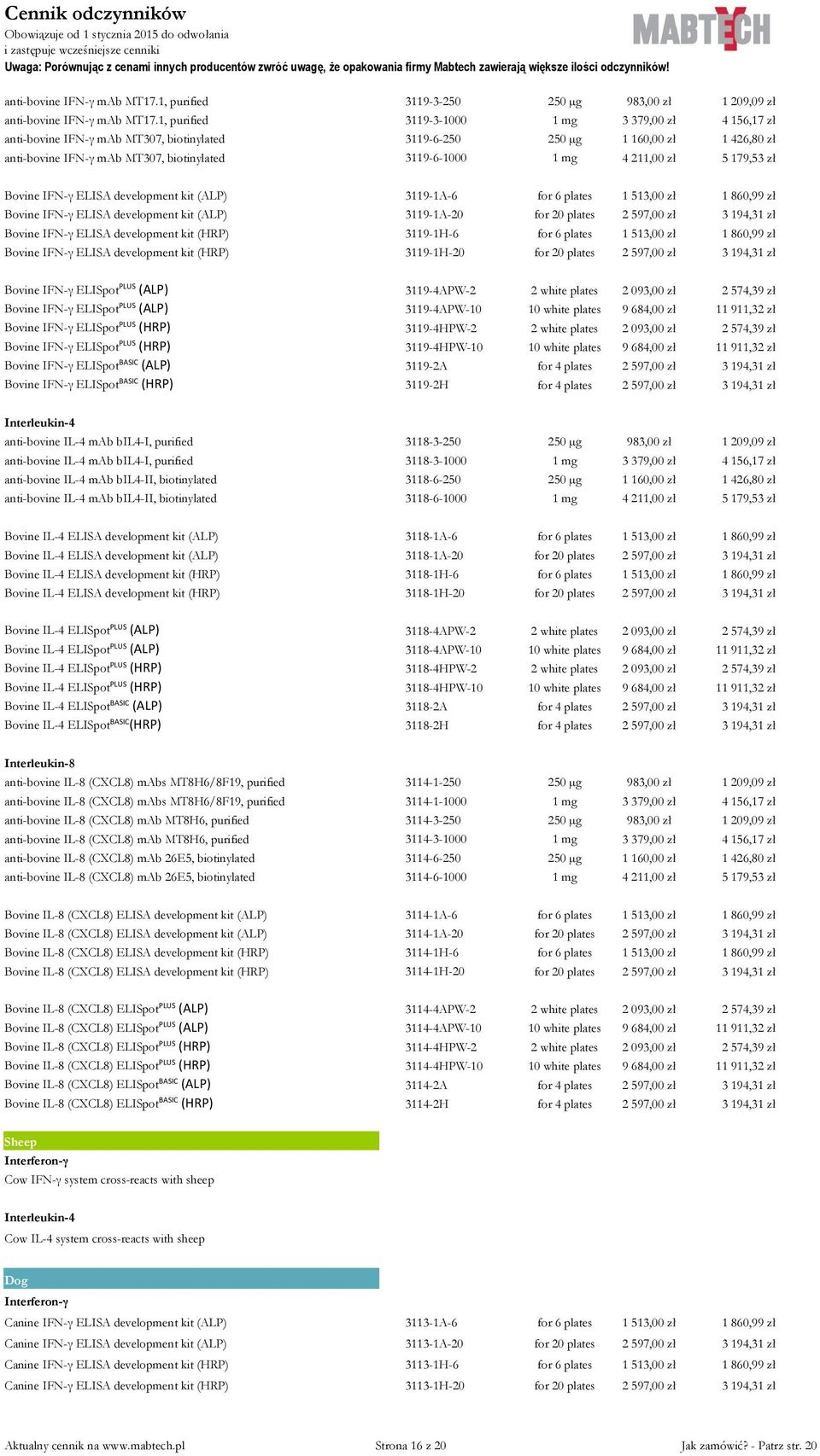 Bovine IFN-γ ELISA development kit (ALP) Bovine IFN-γ ELISA development kit (HRP) Bovine IFN-γ ELISA development kit (HRP) 3119-1A-6 3119-1A-20 3119-1H-6 3119-1H-20 Bovine IFN-γ ELISpot PLUS (ALP)