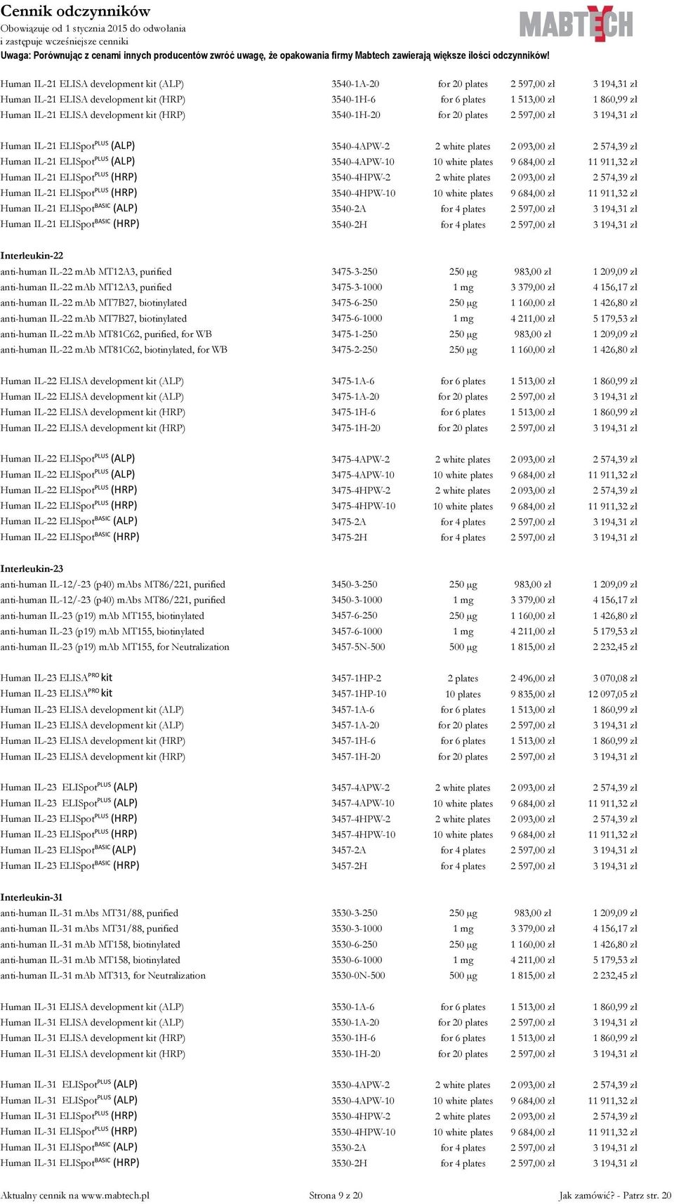 3540-2A 3540-2H Interleukin-22 anti-human IL-22 mab MT12A3, purified 3475-3-250 983,00 zł 1 209,09 zł anti-human IL-22 mab MT12A3, purified 3475-3-1000 3 379,00 zł 4 156,17 zł anti-human IL-22 mab