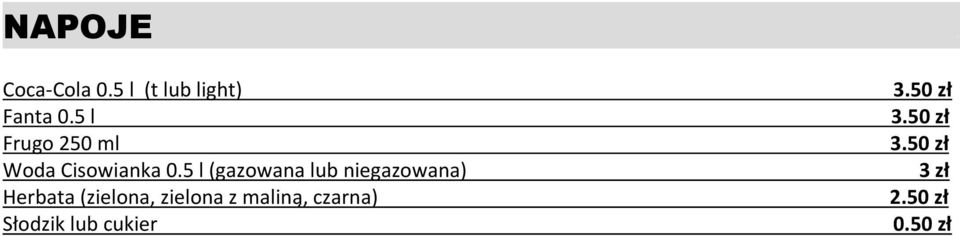 5 l (gazowana lub niegazowana) Herbata (zielona,