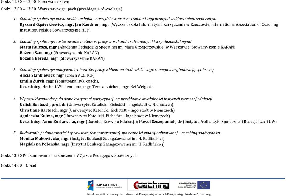 Rzeszowie, International Association of Coaching Institutes, Polskie Stowarzyszenie NLP) 2.