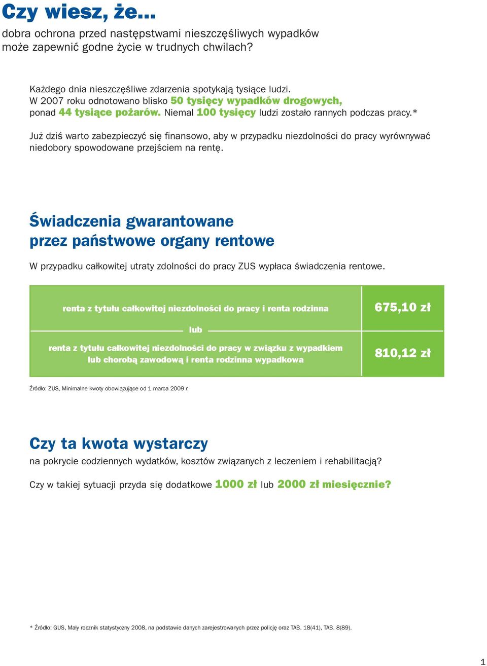 * Już dziś warto zabezpieczyć się finansowo, aby w przypadku niezdolności do pracy wyrównywać niedobory spowodowane przejściem na rentę.