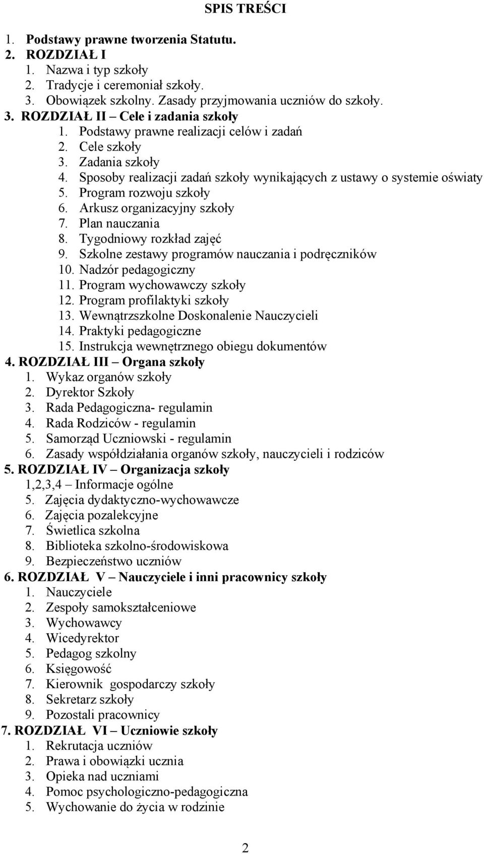 Arkusz organizacyjny szkoły 7. Plan nauczania 8. Tygodniowy rozkład zajęć 9. Szkolne zestawy programów nauczania i podręczników 10. Nadzór pedagogiczny 11. Program wychowawczy szkoły 12.