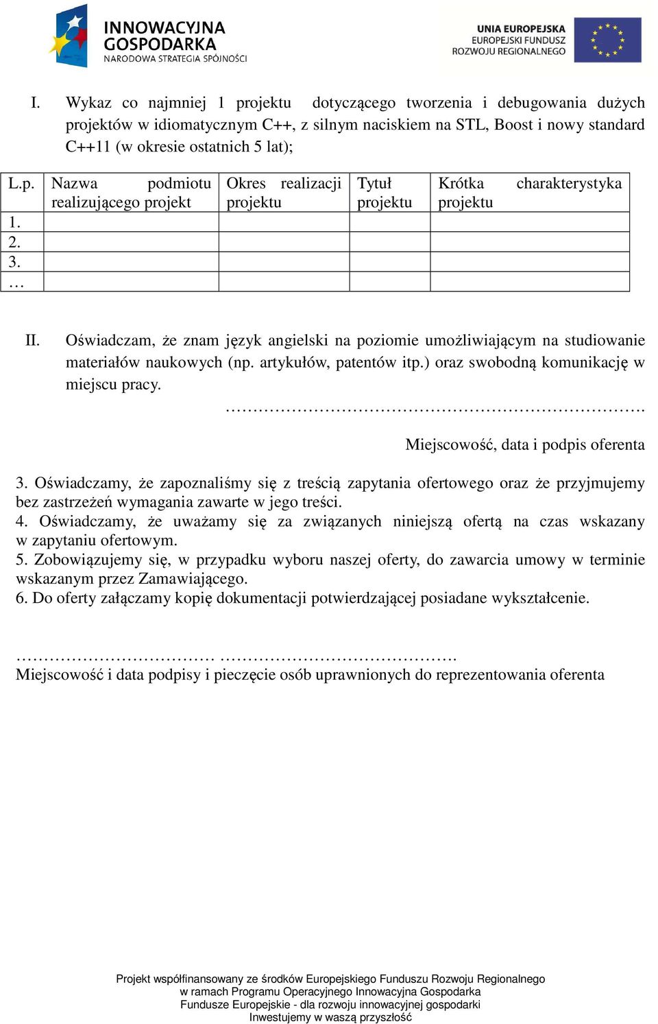 artykułów, patentów itp.) oraz swobodną komunikację w miejscu pracy.. Miejscowość, data i podpis oferenta 3.