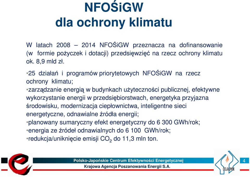 przedsiębiorstwach, energetyka przyjazna środowisku, modernizacja ciepłownictwa, inteligentne sieci energetyczne, odnawialne źródła energii; planowany sumaryczny efekt energetyczny