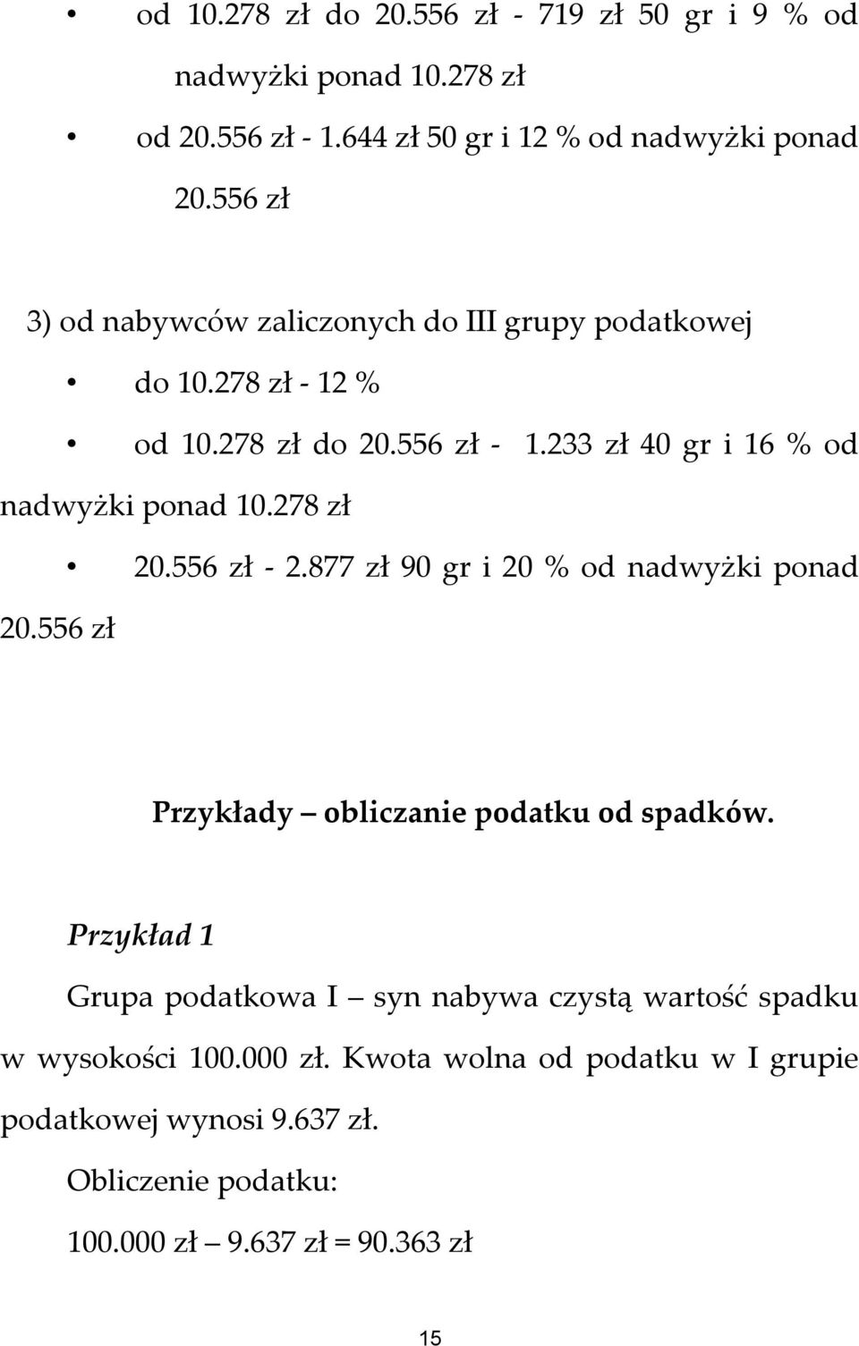 278 zł 20.556 zł - 2.877 zł 90 gr i 20 % od nadwyżki ponad 20.556 zł Przykłady obliczanie podatku od spadków.