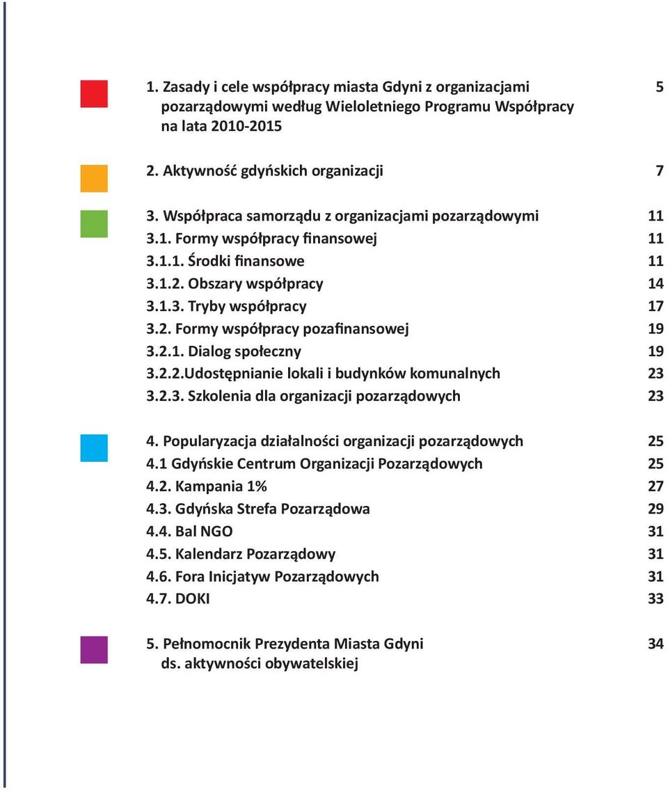 2.2.Udostępnianie lokali i budynków komunalnych 3.2.3. Szkolenia dla organizacji pozarządowych 4. Popularyzacja działalności organizacji pozarządowych 4.1 Gdyńskie Centrum Organizacji Pozarządowych 4.