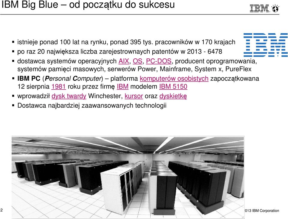 producent oprogramowania, systemów pamięci masowych, serwerów Power, Mainframe, System x, PureFlex IBM PC (Personal Computer) platforma