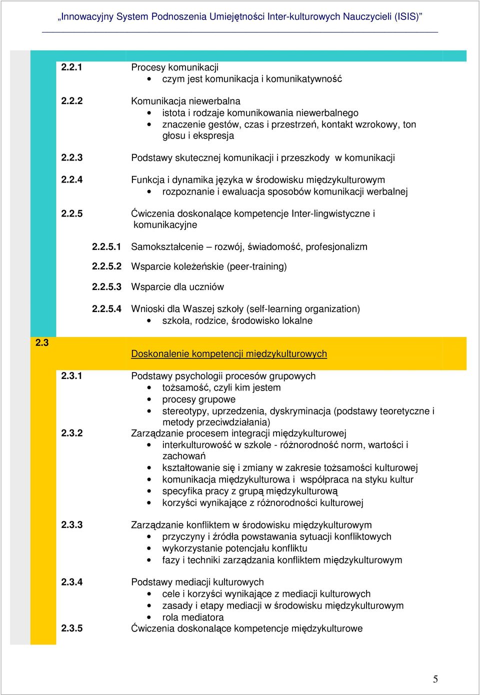 2.5.1 Samokształcenie rozwój, świadomość, profesjonalizm 2.2.5.2 Wsparcie koleŝeńskie (peer-training) 2.2.5.3 Wsparcie dla uczniów 2.2.5.4 Wnioski dla Waszej szkoły (self-learning organization) szkoła, rodzice, środowisko lokalne 2.