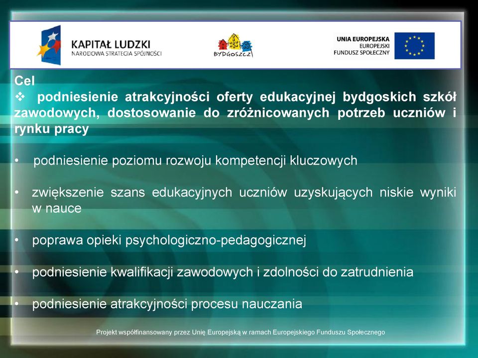 zwiększenie szans edukacyjnych uczniów uzyskujących niskie wyniki w nauce poprawa opieki