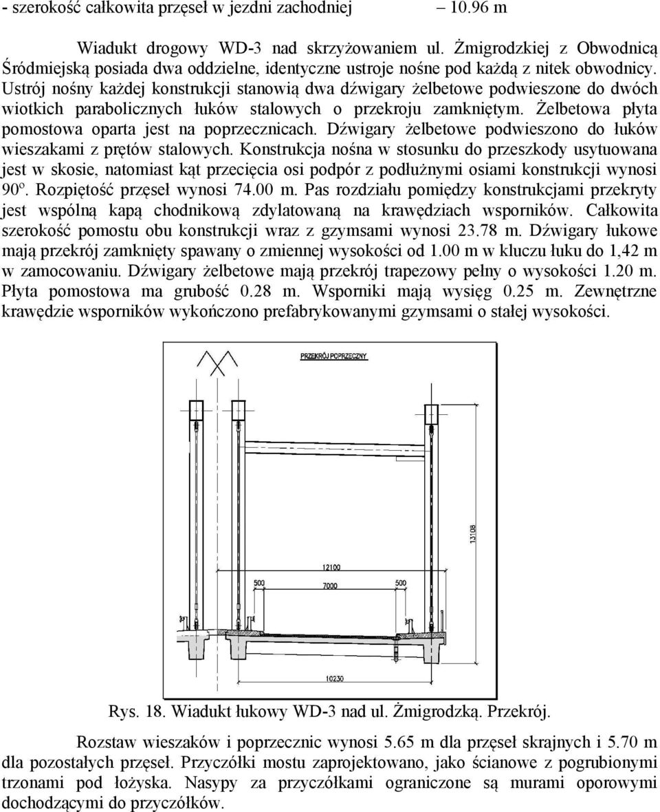 Ustrój nośny każdej konstrukcji stanowią dwa dźwigary żelbetowe podwieszone do dwóch wiotkich parabolicznych łuków stalowych o przekroju zamkniętym.