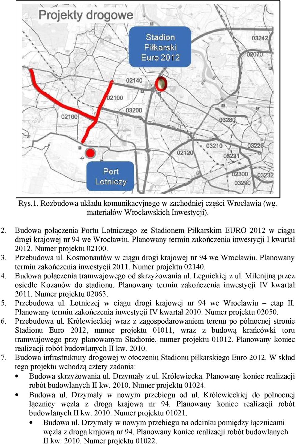 Przebudowa ul. Kosmonautów w ciągu drogi krajowej nr 94 we Wrocławiu. Planowany termin zakończenia inwestycji 2011. Numer projektu 02140. Budowa połączenia tramwajowego od skrzyżowania ul.