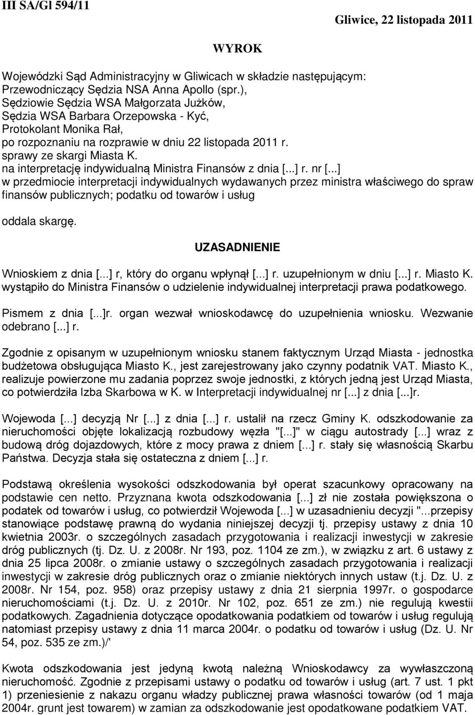 na interpretację indywidualną Ministra Finansów z dnia [...] r. nr [.