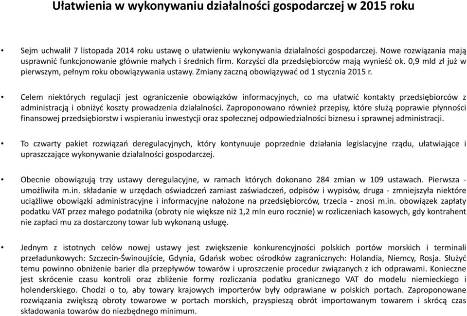 Zmiany zaczną obowiązywać od 1 stycznia 2015 r.