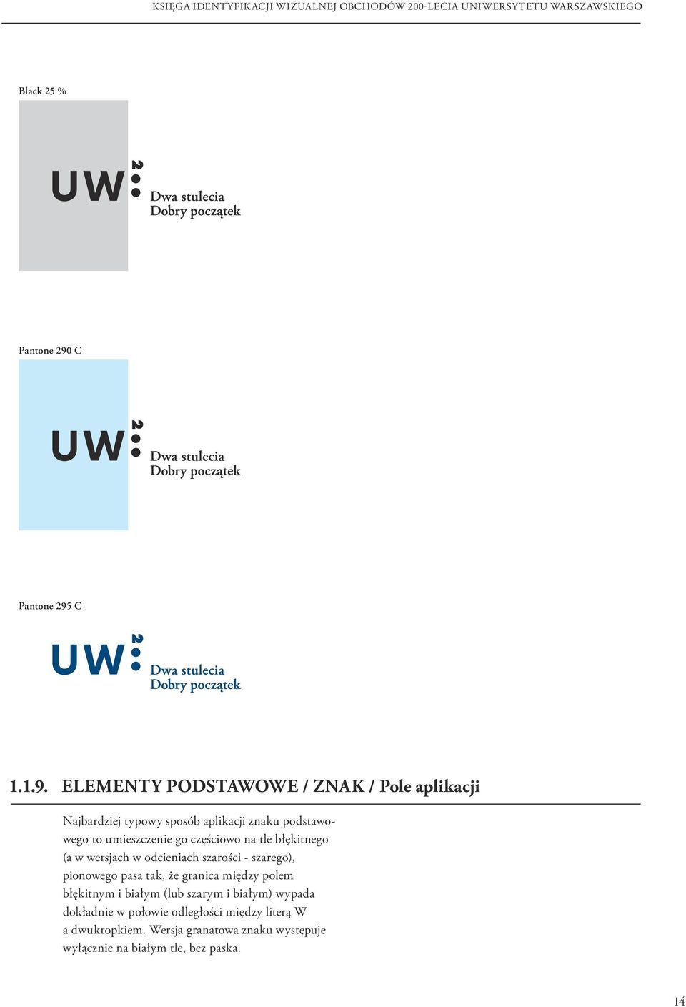 ELEMENTY PODSTAWOWE / ZNAK / Pole aplikacji Najbardziej typowy sposób aplikacji znaku podstawowego to umieszczenie