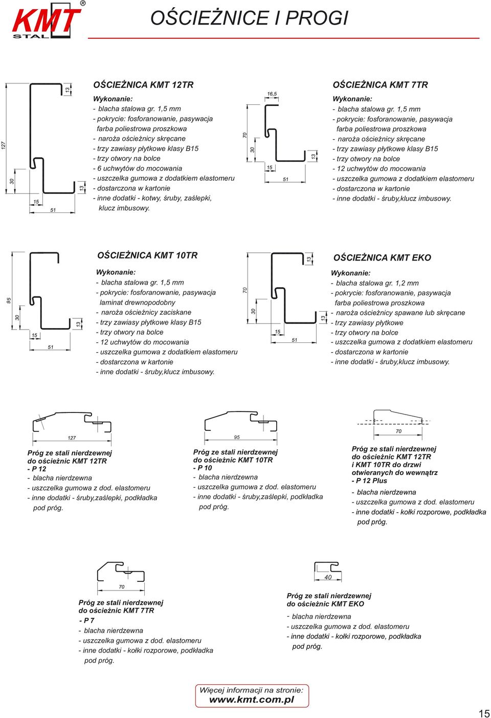 gumowa z dodatkiem elastomeru - dostarczona w kartonie - inne dodatki - kotwy, śruby, zaślepki, klucz imbusowy. OŚCIEŻNICA KMT 7T Wykonanie: - blacha stalowa gr.