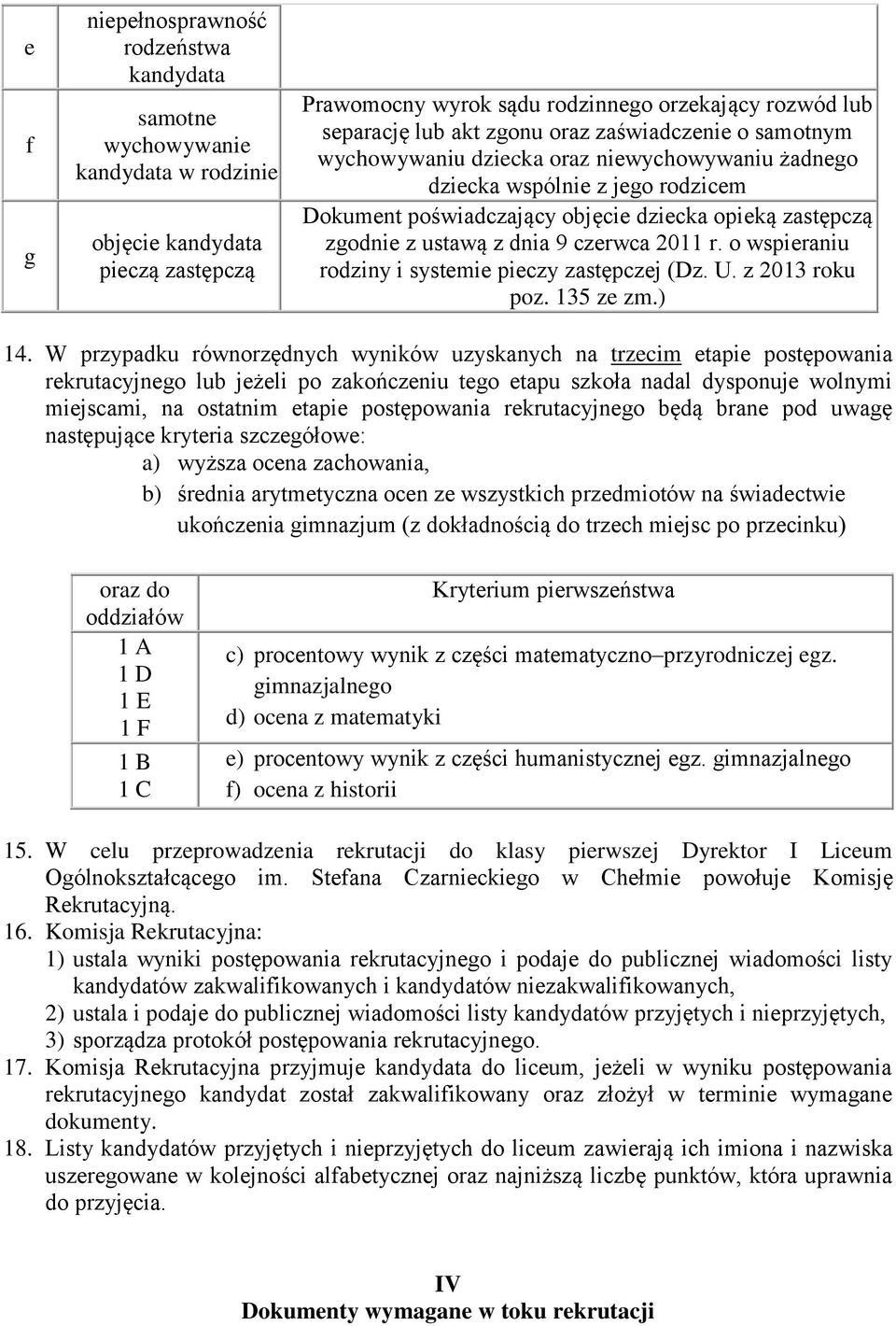 o wspieraniu rodziny i systemie pieczy zastępczej (Dz. U. z 2013 roku poz. 135 ze zm.) 14.