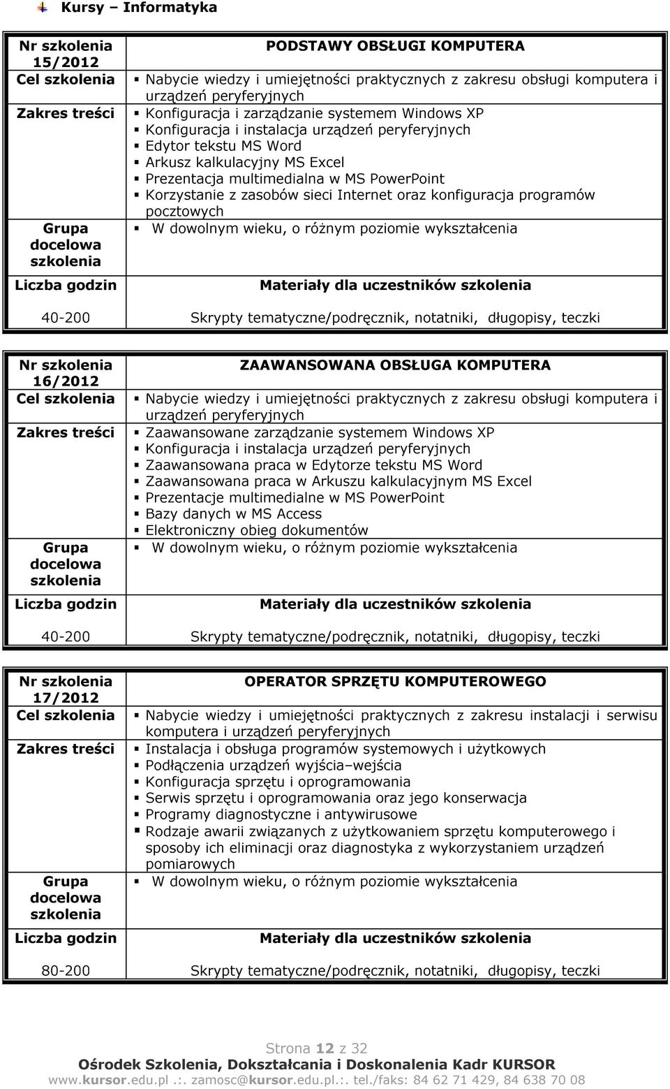 konfiguracja programów pocztowych W dowolnym wieku, o różnym poziomie wykształcenia Materiały dla uczestników Nr 16/2012 Cel 40-200 ZAAWANSOWANA OBSŁUGA KOMPUTERA Nabycie wiedzy i umiejętności