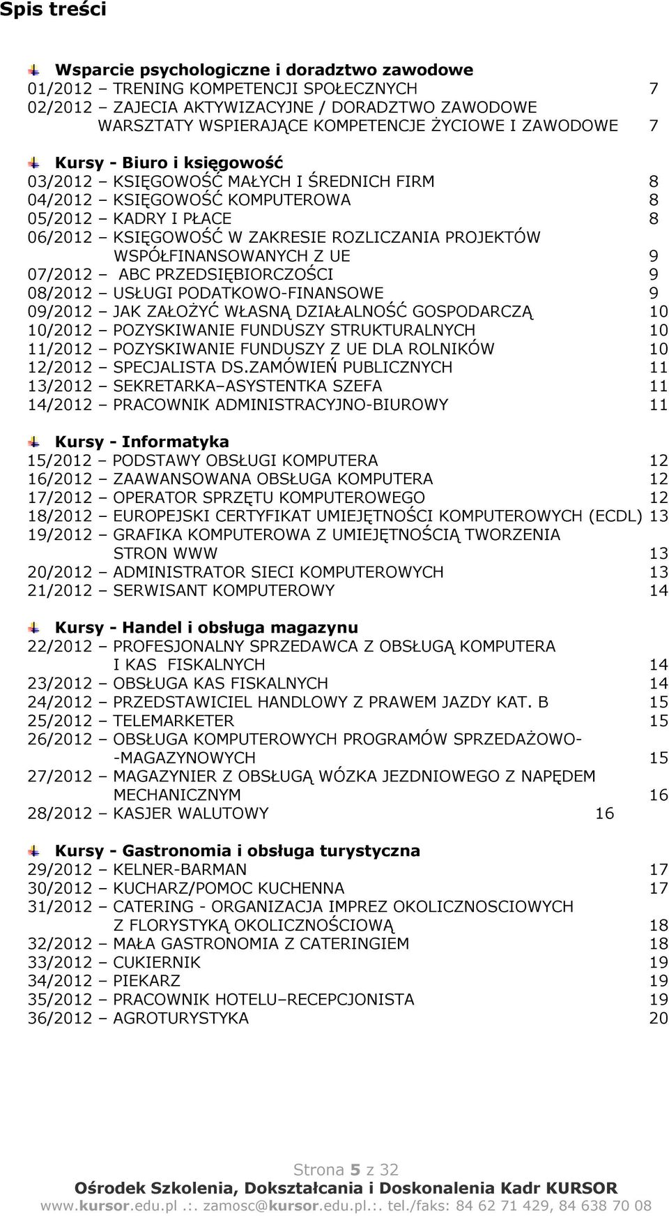 WSPÓŁFINANSOWANYCH Z UE 9 07/2012 ABC PRZEDSIĘBIORCZOŚCI 9 08/2012 USŁUGI PODATKOWO-FINANSOWE 9 09/2012 JAK ZAŁOŻYĆ WŁASNĄ DZIAŁALNOŚĆ GOSPODARCZĄ 10 10/2012 POZYSKIWANIE FUNDUSZY STRUKTURALNYCH 10