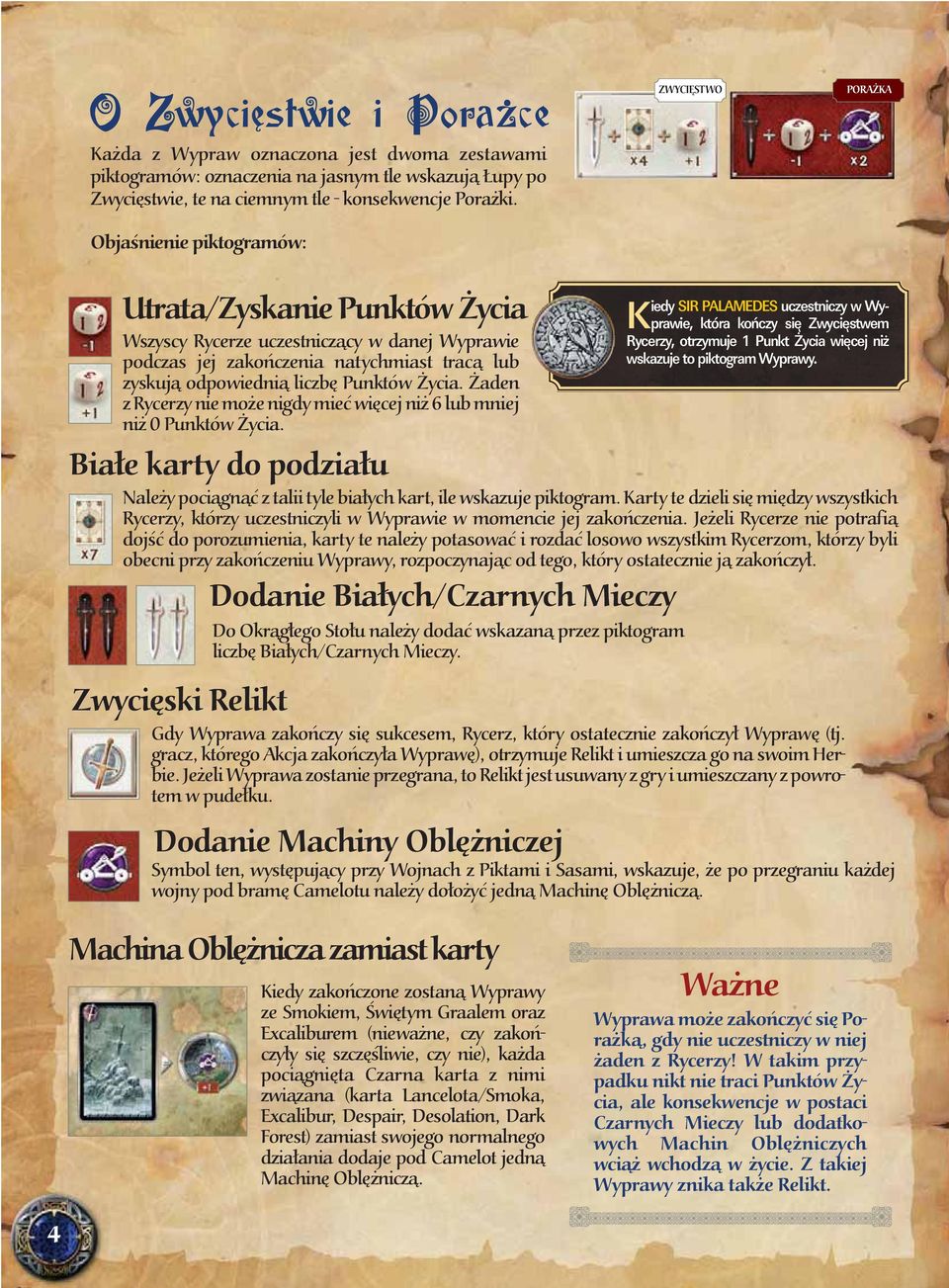 Żaden z Rycerzy nie może nigdy mieć więcej niż 6 lub mniej niż 0 Punktów Życia.
