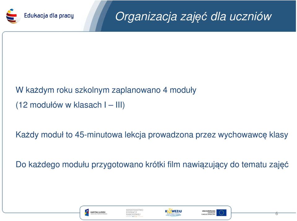 moduł to 45-minutowa lekcja prowadzona przez wychowawcę