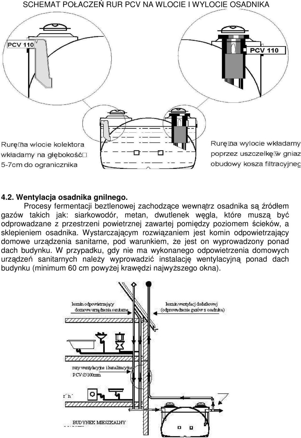 przestrzeni powietrznej zawartej pomiędzy poziomem ścieków, a sklepieniem osadnika.