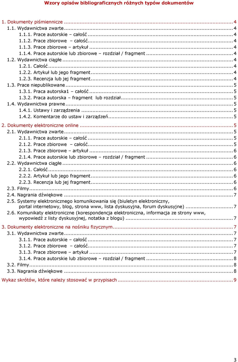 Recenzja lub jej fragment... 4 1.3. Prace niepublikowane... 5 1.3.1. Praca autorska1 całość... 5 1.3.2. Praca autorska fragment lub rozdział... 5 1.4. Wydawnictwa prawne... 5 1.4.1. Ustawy i zarządzenia.