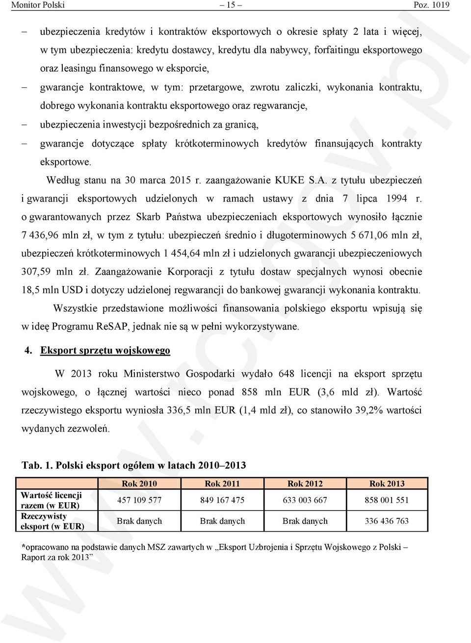 w eksporcie, gwarancje kontraktowe, w tym: przetargowe, zwrotu zaliczki, wykonania kontraktu, dobrego wykonania kontraktu eksportowego oraz regwarancje, ubezpieczenia inwestycji bezpośrednich za